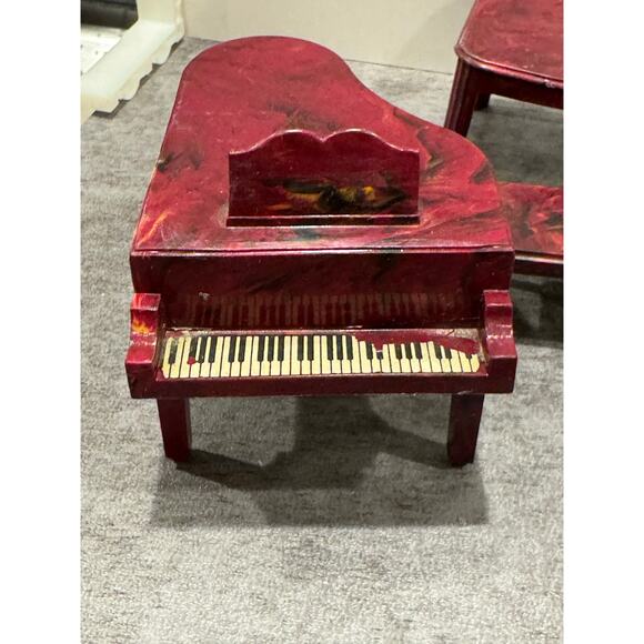 Renwal Grand Piano Chair Lot Vintage Tin Dollhouse Furniture Miniature Plastic - Picture 7 of 8